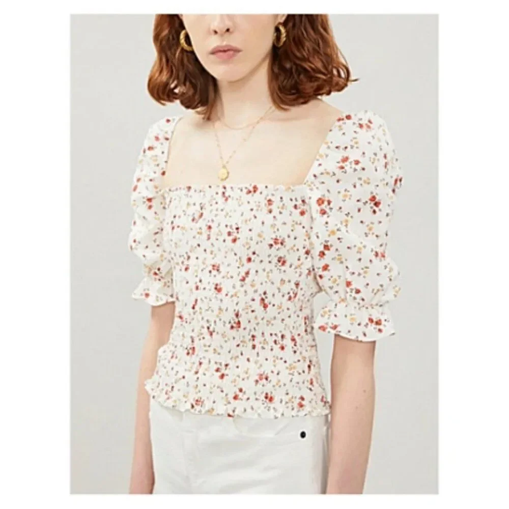 💕REFORMATION Clementine Ruched Floral Linen Top ~ Veronica Micro Floral XS NWOT